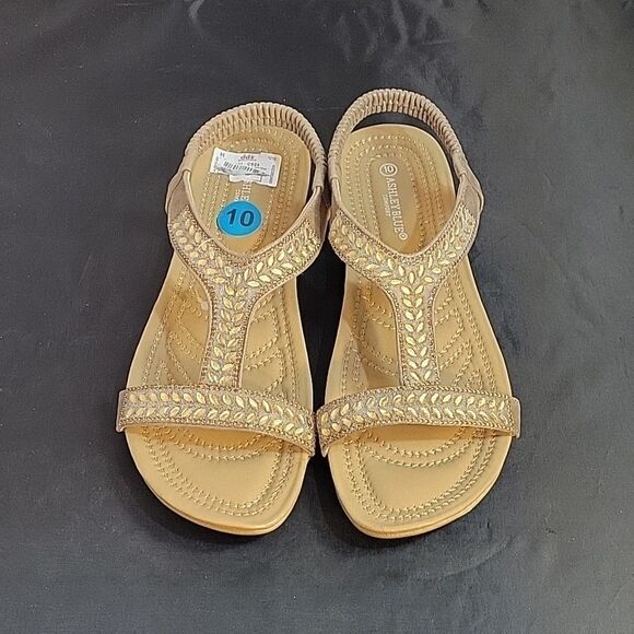 BRAND NEW ASHLEY BLUE  RHINESTONES EMBROIDERY ELASTIC BAND FISH MOUNT SANDAL - Picture 3 of 12